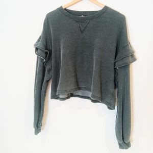 7 Seven For All Mankind Slate Gray Cropped Sweatshirt Top Sz M